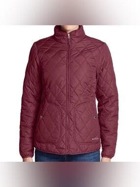 Eddie Bauer Quilted Insulated Jacket Women’s Large Burgundy Full Zip Coat